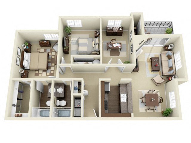Floor plan layout diagram for 2x2 w/Den (Premium)